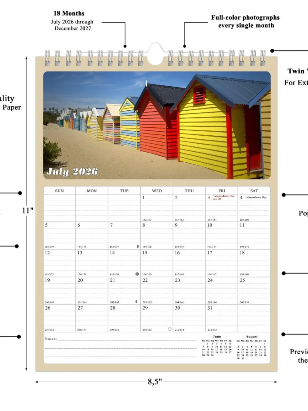 2026 - 2027 Calendar Magnetic Peel & Stick 18 Months Planner 8.5
